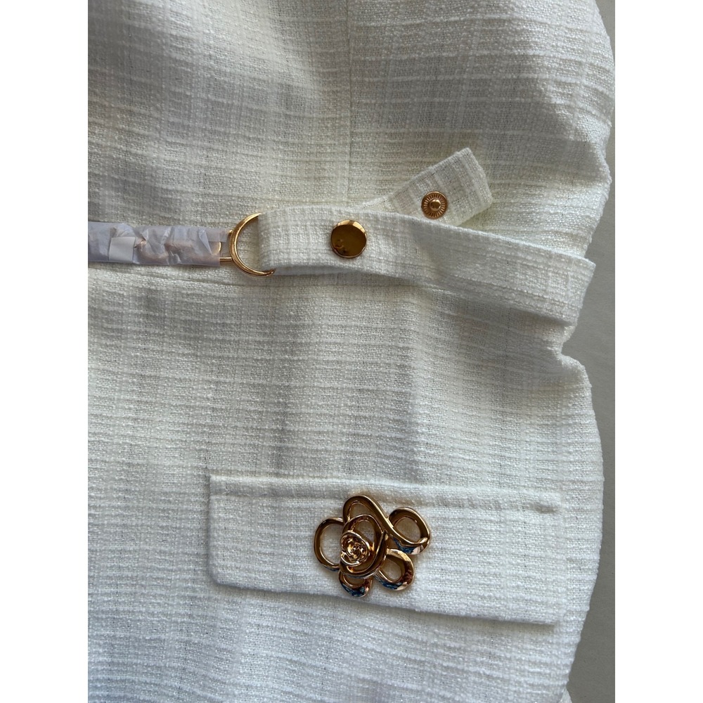 Commense Cream Tweed Mini Dress Ivory Size L Gold Accents Chain Belt Old Money - Picture 11 of 11